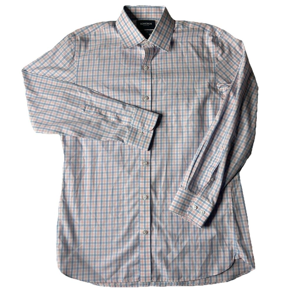 Bonobos Shirt Men’s Plaid Long Sleeve White WrinkleFreeSlim Fit Classic Preppy16